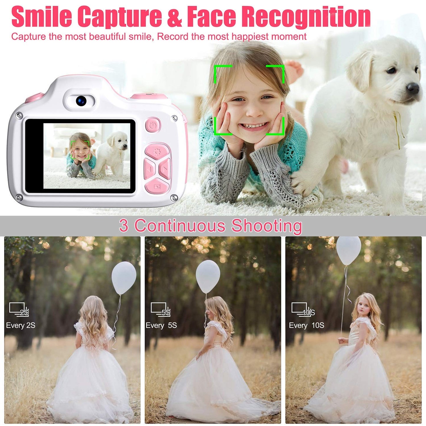 Kriogor Kids Camera, Digital Photo Camera Selfie and Video Camera with 16MP/Dual Lens/2 Inch Screen/1080P HD/32G TF Card/9x Digital Zoom, Birthday Gift for Kids (Pink)
