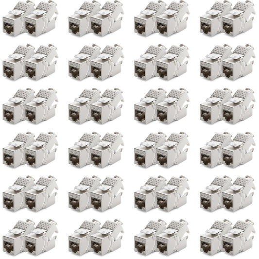 deleyCON 48x Keystone Module CAT 6a Jack - Fully Shielded STP RJ45 Socket Tool-Free Thanks to Snap-In Installation CAT Raw Cable 500 MHz 10 Gbit/s
