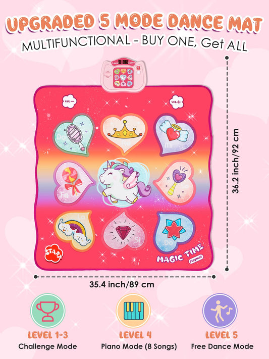BAZADER Unicorn Dance Mat Toy Gifts for Girls Boys Ages 3 4 5 6 7 8+ Years, Music Mat with 5 Modes & 8 Built-in Songs, LED Display, Christmas Birthday Kids Toy