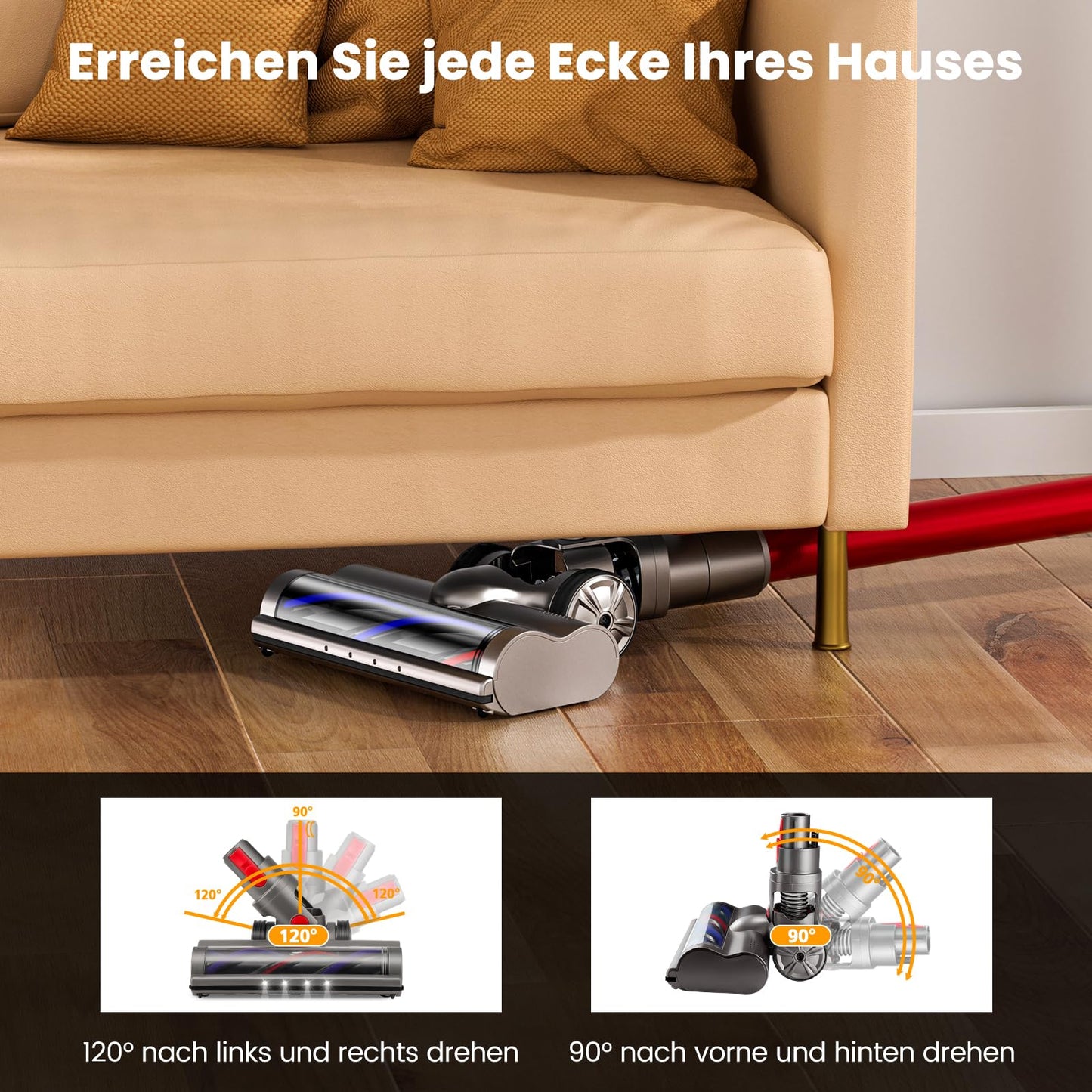 Electric motor Turbo floor brush head Compatible with Dyson V7 V8 V10 V11 V15, Direct drive electric brush floor nozzle accessory for hard floors and carpets (2 piece brush roller)