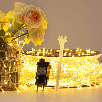 GlobaLink 100M Christmas Lights Outdoor, 1000LED String Lights Outdoor Plug-in Balcony Warm White Waterproof IP44 with 8 modes for indoor and outdoor Christmas railing balcony garden decoration.