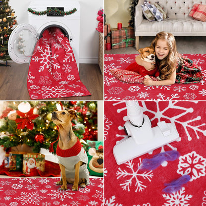 LuxFocus Runner, 60 x 180 cm, Christmas decoration, rug for hallway, Christmas, indoor decor, soft red carpet, snowflake pattern, kitchen, hallway, runner, machine washable, non-slip, 60
