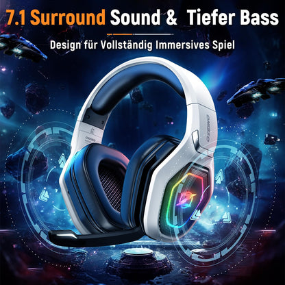 Oceanic OW810 Gaming Headset with 40h battery & play while charging, 2.4GHz+BT(≤30ms), 7.1 Surround Sound Wireless Headset with Microphone for FIFA/CS:GO/Streaming, Compatible with PS5/PS4/Switch/Mac, Crystal White