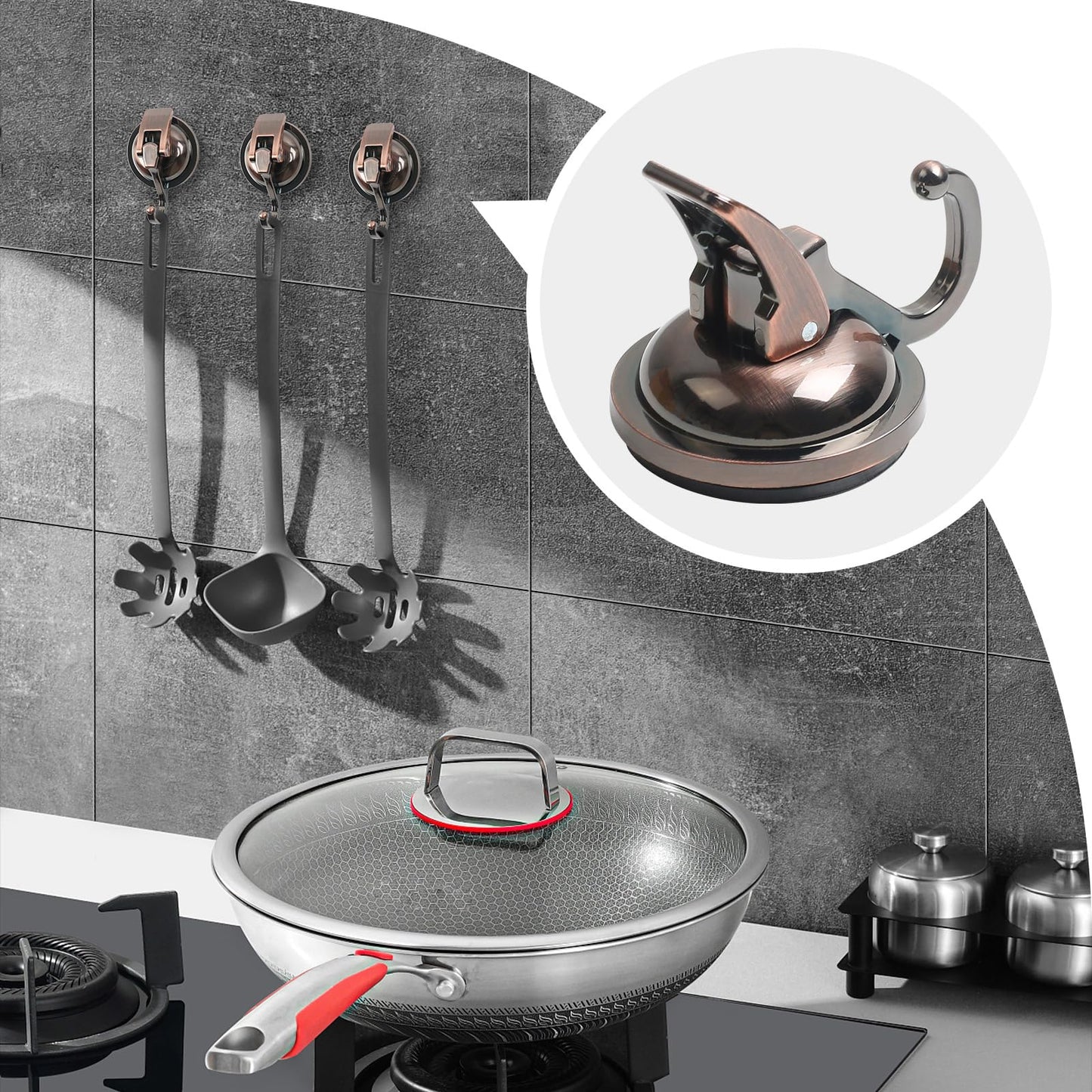 MaxEarn 6 piece Vacuum Suction Cup Hooks, Copper-Colored Extra Strong Suction Hooks, No Drilling Suction Hooks Wall Hooks Load-Bearing 5kg for Bathroom Kitchen Smooth Window Wall Glass