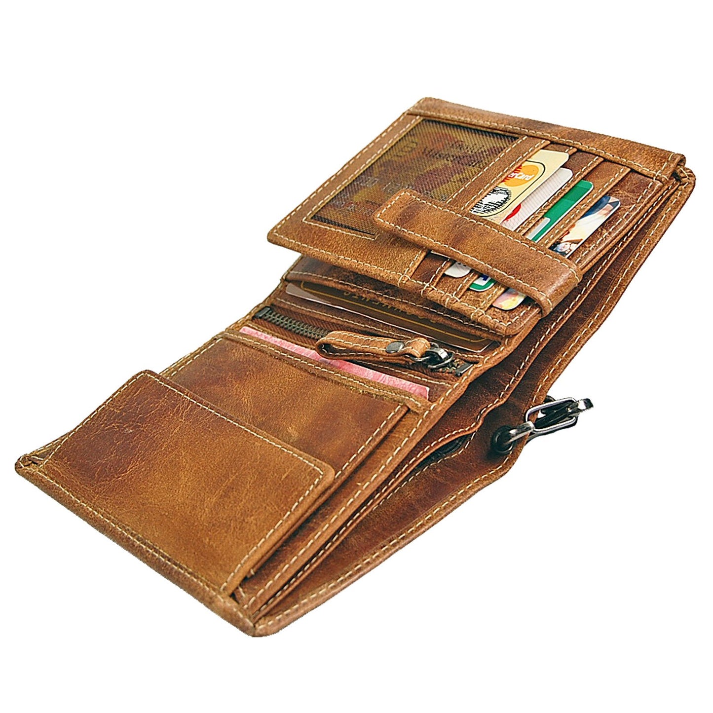 GoBago Biker wallet - leather purse with chain, made of durable leather. Chain wallet in vintage style - Biker wallet (Vintage-Tan).