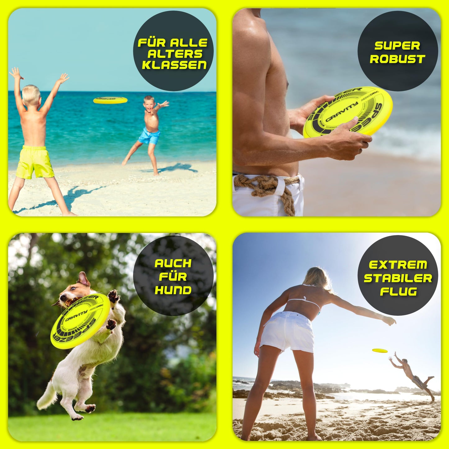 SPEEZER® Gravity Frisbee 175g - the neon yellow professional throwing disc is the outdoor fun sports game - frisbee disc for children adults - ultimate flying disc beach toy frisbee ring throwing ring