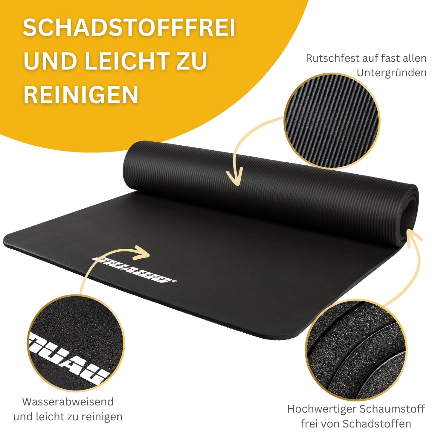 Muawo Premium Sports Mat and Fitness Mat, perfect as a yoga mat, gymnastics mat, workout mat | non-slip | extra thick & extra long | 190 cm length x 60 cm width x 1.5 cm thickness (Black)