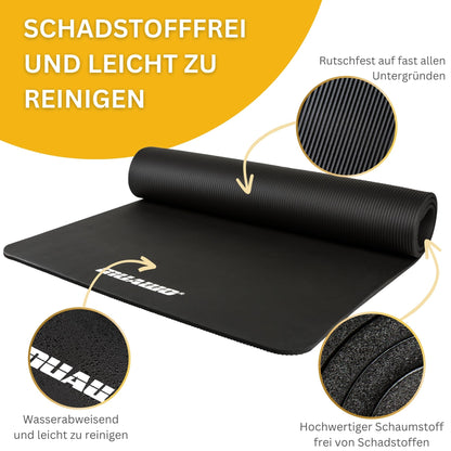 Muawo Premium Sports Mat and Fitness Mat, perfect as a yoga mat, gymnastics mat, workout mat | non-slip | extra thick & extra long | 190 cm length x 60 cm width x 1.5 cm thickness (Black)