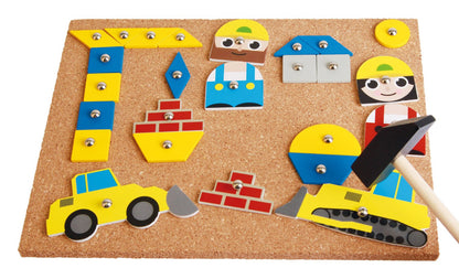 Lena 65828 Hammer Game, nail game with 64 colorful construction pieces, approx. 28 x 19.5 cm & Hammer Game Vehicles, with 64 colored pieces in different shapes, approx. 28 x 19.5 x 1.4 cm