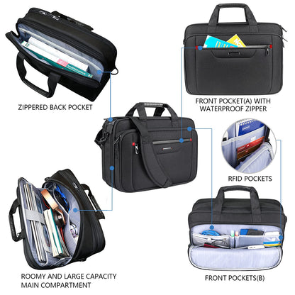 VANKEAN Laptop Bag for Men Women, Laptop Briefcase for up to 17.3 Inch Laptop, Expandable, Water-Resistant, Shoulder Bag, Computer Bag for Travel, Business, School, Black.