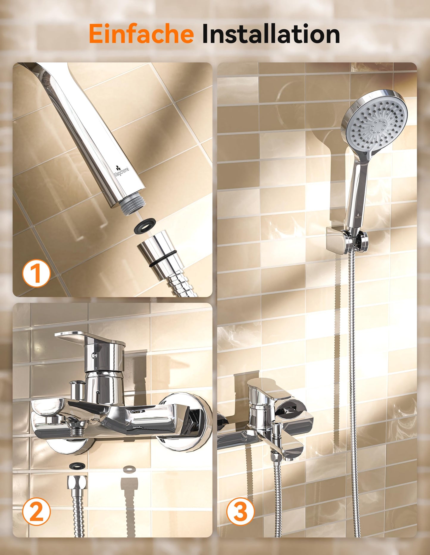 Magichome shower head with hose 59" high pressure shower head 5 spray settings handheld shower head water saving large water-saving shower head