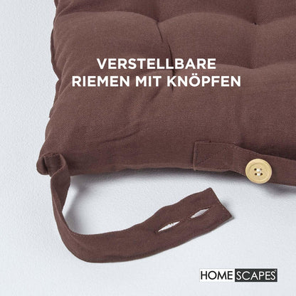 Homescapes 6-piece chair cushion set 40x40 cm brown - seat cushions for outdoor/indoor use with cotton cover, washable seat padding Oeko-TEX certified for dining, kitchen, and garden chairs.