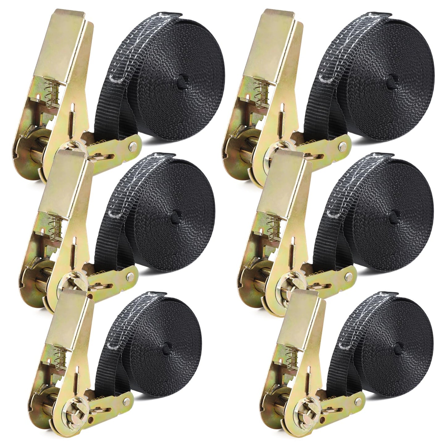 SVIPDDD Ratchet Tie Down Straps Set-6 Pieces 2M/4M/5M, webbing 25mm wide, load capacity up to 1000 kg, ratchet tie downs for motorcycle, bike, luggage & camping securement, tie down straps (Black)