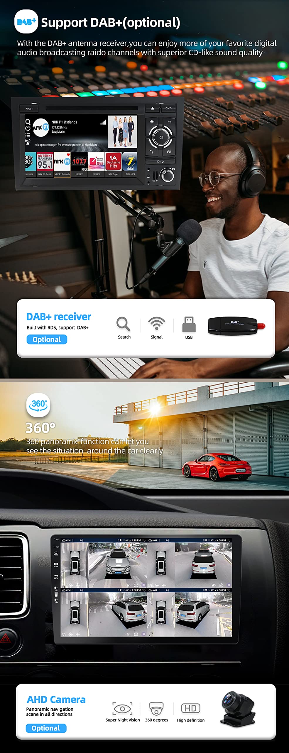 JOYX Android 12 Car Stereo for Audi A4/S4/RS4/Seat Exeo - [4G+64G] - Built-in DSP+Carplay+Android Auto - Rearview Camera Canbus FREE - With DAB Steering Wheel Control 4G WiFi Bluetooth5.0-2 Din