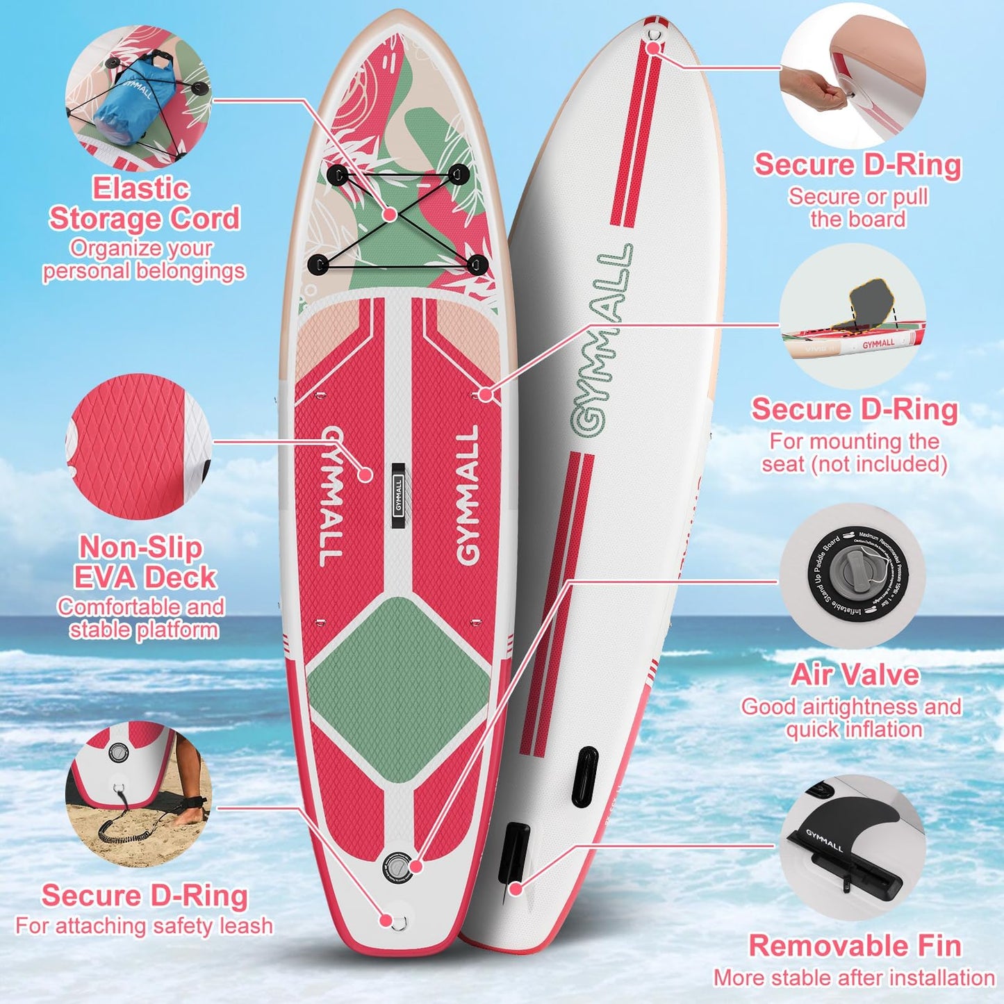 GYMMALL Stand Up Paddling Board, inflatable SUP board for adults and teens of all skill levels, blow up paddleboards with wide, non-slip deck, premium accessories and storage bag.