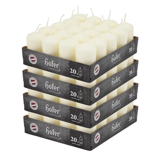 Hofer tapered candles wax candles - 4 x 7 cm - Color ivory - Long burning time: 7 hours - Unscented - Drip-free - 80 pieces