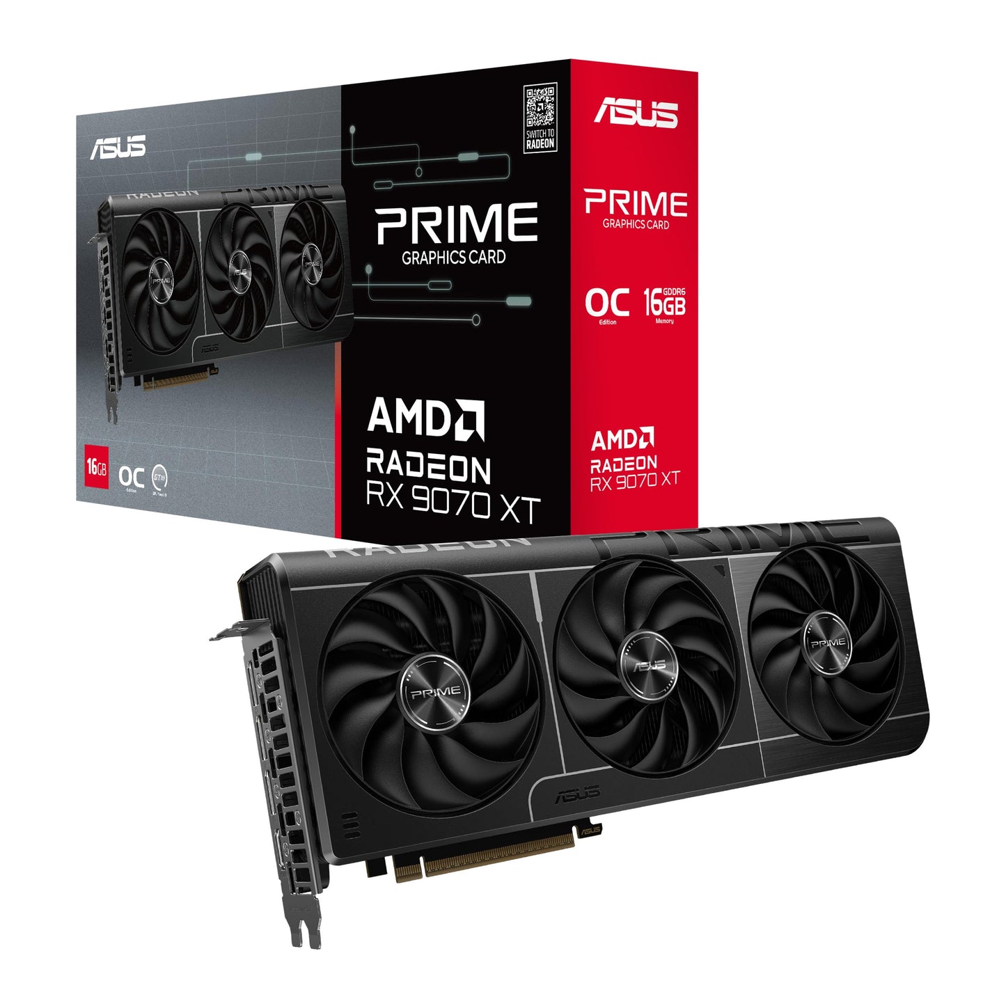 ASUS Prime Radeon RX 9070 XT OC Edition 16GB GDDR6 Gaming Graphics Card (AMD Radeon RX 9070XT, PCIe 5.0, 1x HDMI 2.1b, 3x DisplayPort 2.1a, 2.5-Slot Design, PRIME-RX9070XT-O16G)