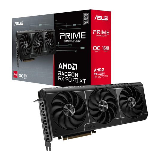 ASUS Prime Radeon RX 9070 XT OC Edition 16GB GDDR6 Gaming Graphics Card (AMD Radeon RX 9070XT, PCIe 5.0, 1x HDMI 2.1b, 3x DisplayPort 2.1a, 2.5-Slot Design, PRIME-RX9070XT-O16G)