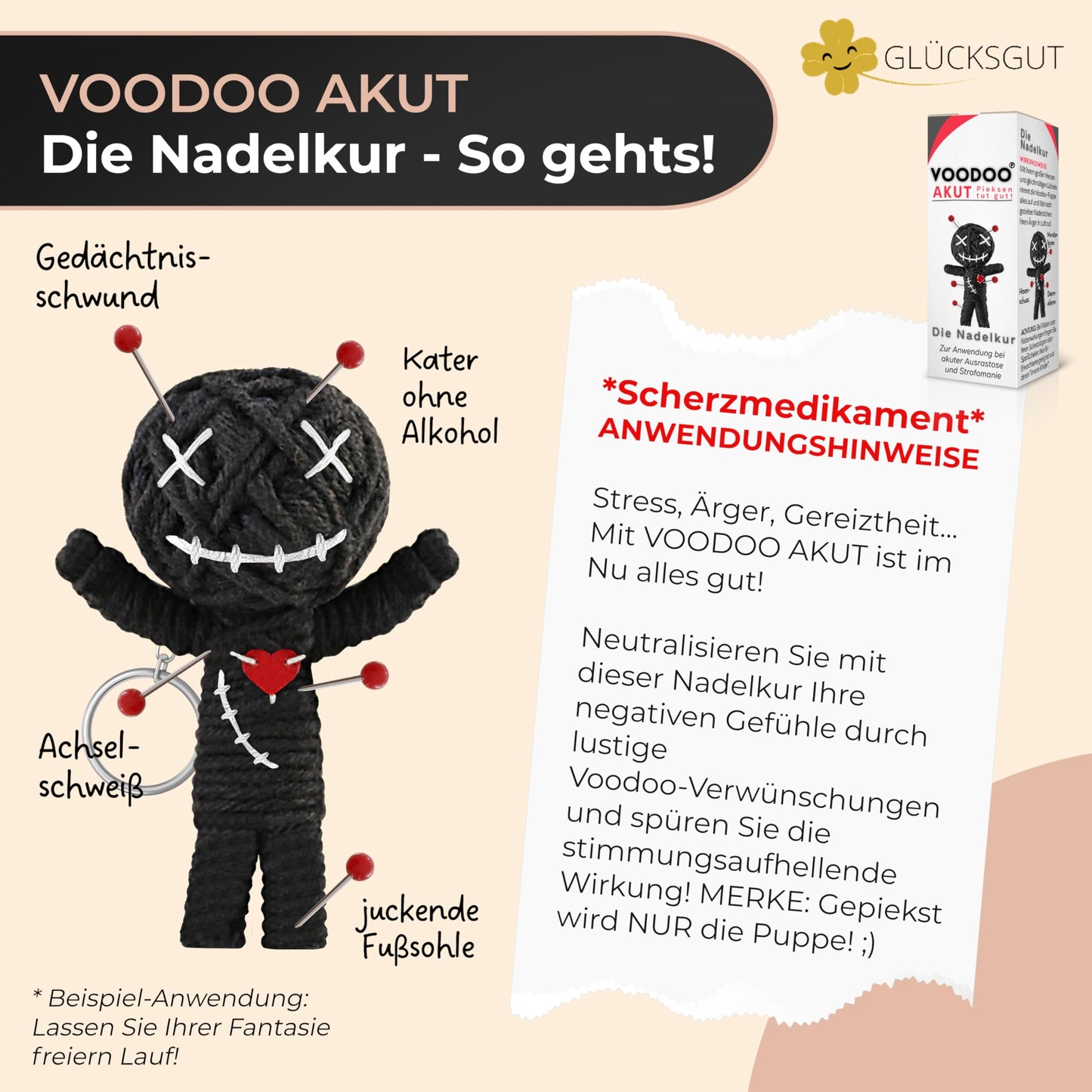 Good Luck® Voodoo Doll with Needles | 3-Pack | Gift Box & Instructions | Joke Medicine | Office Gift for Colleagues, Boss | Anti Stress | Farewell | Office
