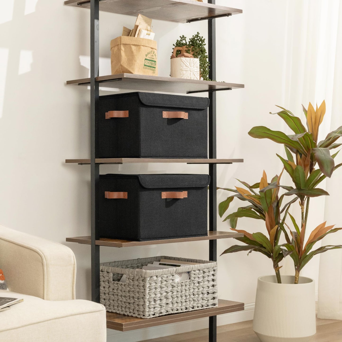 GRANNY SAYS Storage Bins with Lid, Set of 2 Fabric Storage Boxes, Foldable Organizer Box with Lid, Storage Baskets for Clothes, Black Foldable Boxes with Lid for Closet
