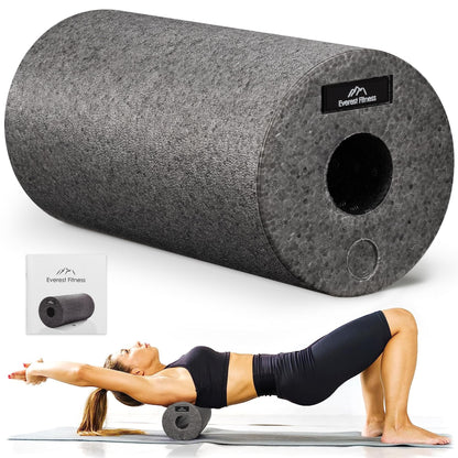 EVEREST FITNESS Fascia Roll Spine 30 cm medium-hard in dark gray incl. booklet - Professional fascia roll for back - foam roller - massage roller - fitness roll - yoga massage roller