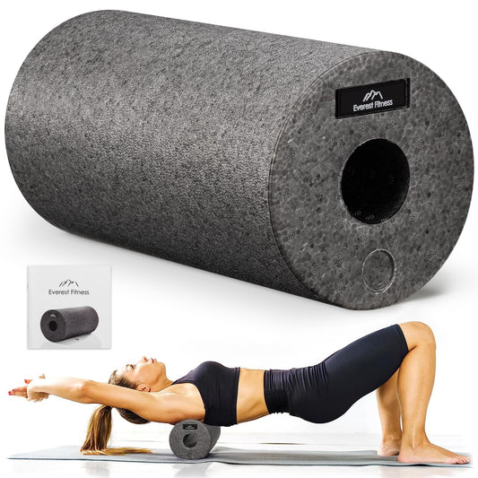 EVEREST FITNESS Fascia Roll Spine 30 cm medium-hard in dark gray incl. booklet - Professional fascia roll for back - foam roller - massage roller - fitness roll - yoga massage roller