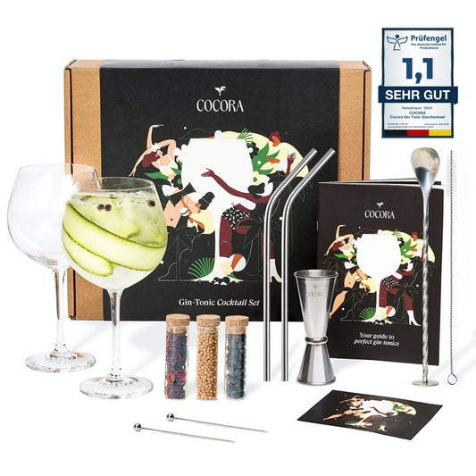 Cocora Gin-Tonic gift set | 11-piece cocktail set | Gin accessories | Gin tonic cocktail glasses | Spices (Silver)