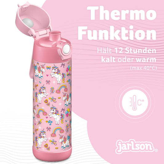 JARLSON® Kids Water Bottle "MALI" - Stainless Steel Thermos Bottle - BPA free - Leakproof - Kids Bottle with Chug Lid - Bottle for School, Kindergarten - 350ml (Unicorn, 500ml)