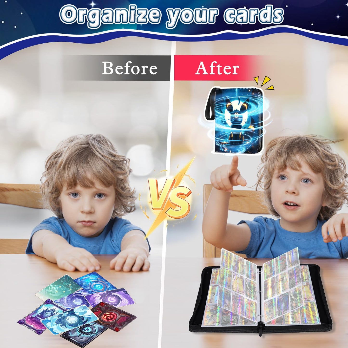 Card collecting album, Portable PU trading card album, 50 pages 900 card capacity card binder, Gifts for collectors and kids.