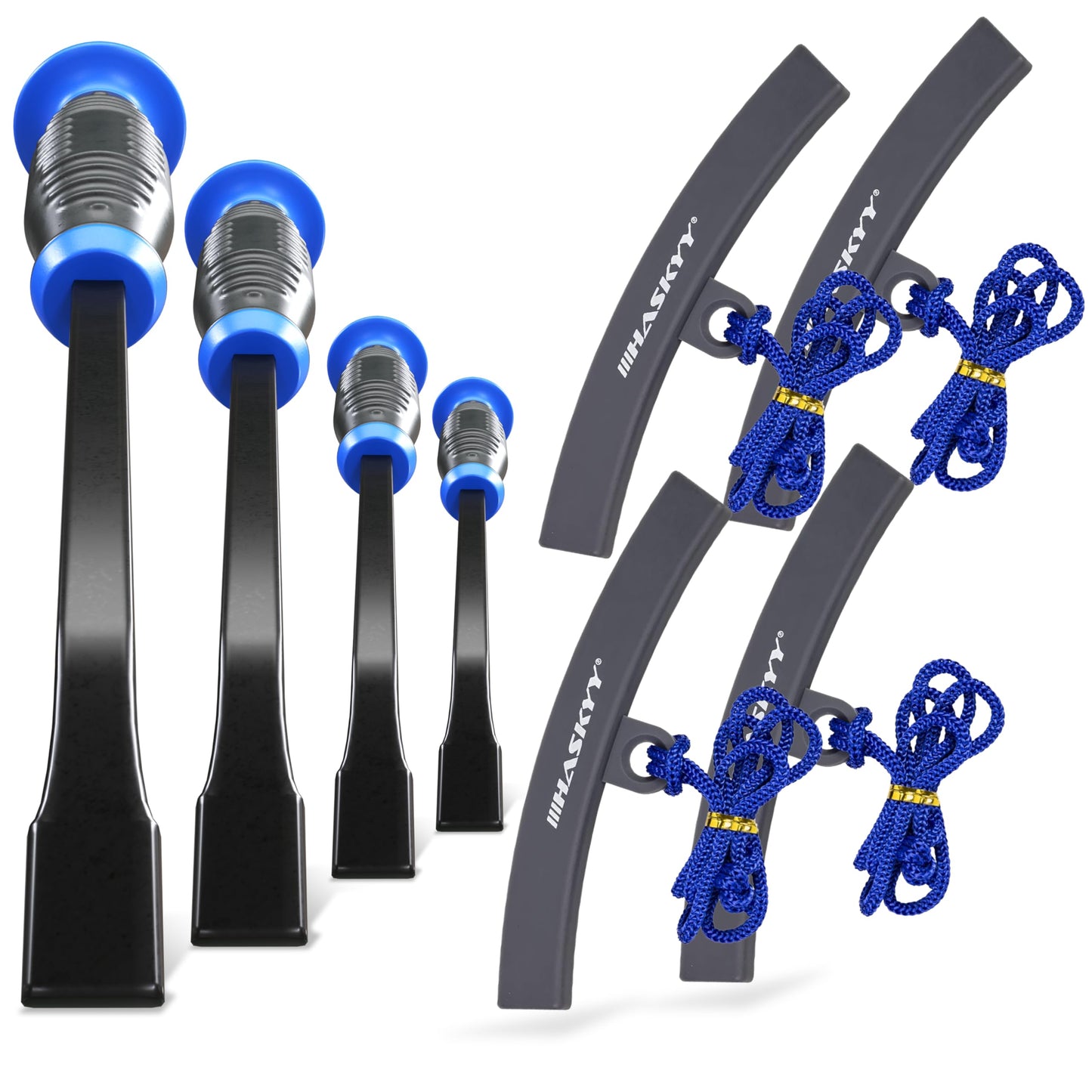 HASKYY tire mounting lever rim edge protection set 8pcs 200mm 300mm 450mm 600mm professional mounting irons with rim protector | Tire mounting tool set for car & motorcycle