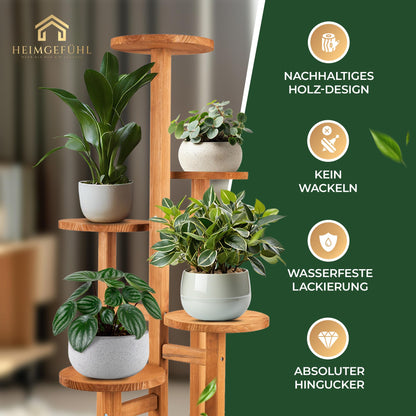 Homely 5-Tier Pine Wood Flower Rack [Multi-level] Plant Stand Indoor Flower Shelf Plant Display Stand Flower Ladder Plant Stairs Flower Bench for Indoor Balcony Garden
