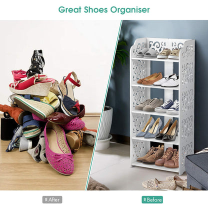 White shoe rack, 40 cm wide shoe rack, narrow and tall shelf, small standing shelf with 5 shelves, stackable bathroom shelf, kitchen storage shelves, decorative shelf, shoe cabinet for hallway, bathroom, kitchen, living room.