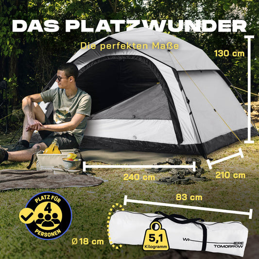 Where Tomorrow Pop up tent | 4 person tent with cooling effect | for camping, outdoor, festival & party | dome tent with sun protection & rain protection | lightweight & waterproof | bivouac