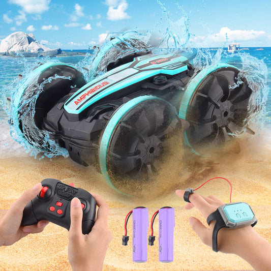 SIVQIKE 4WD Remote Control Car, Amphibious Remote Control Vehicle, Gesture Sensor Waterproof RC Stunt Car 80 Min. Playtime with 50m Remote Control 360° Rotation Off Road for Kids 6+ Years