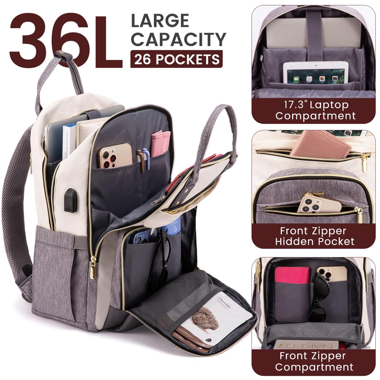 LOVEVOOK backpack for women, laptop backpack, 17 inch school backpack for girls, waterproof travel backpack for teenagers, anti-theft school bag for boys. Perfect for school, work, and travel. Lightweight and durable.