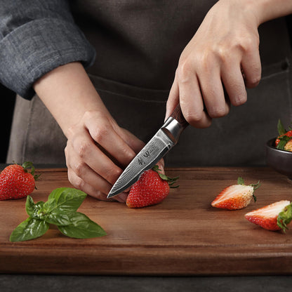 Wakoli EDIB Damascus Knife Set 4 pieces made of 67 layers of damascus steel with VG10 core & pakkawood handle - Kitchen knife set with santoku, paring knife & utility knife in gift box