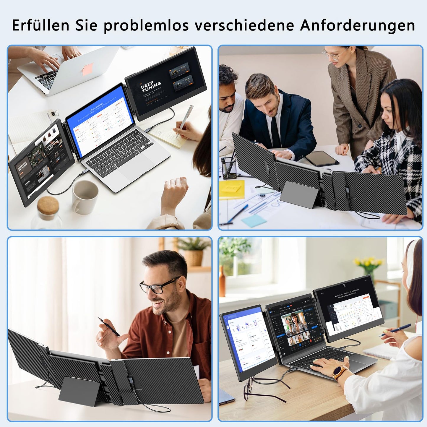 Portable monitor for laptop, 14” triple laptop screen extender, FHD 1080p portable monitor screen expansion, plug & play no driver compatible with Windows Mac Android.