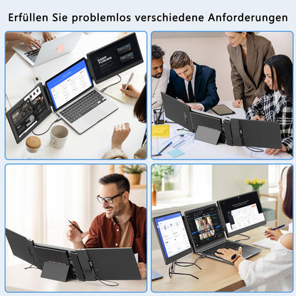 Portable monitor for laptop, 14” triple laptop screen extender, FHD 1080p portable monitor screen expansion, plug & play no driver compatible with Windows Mac Android.