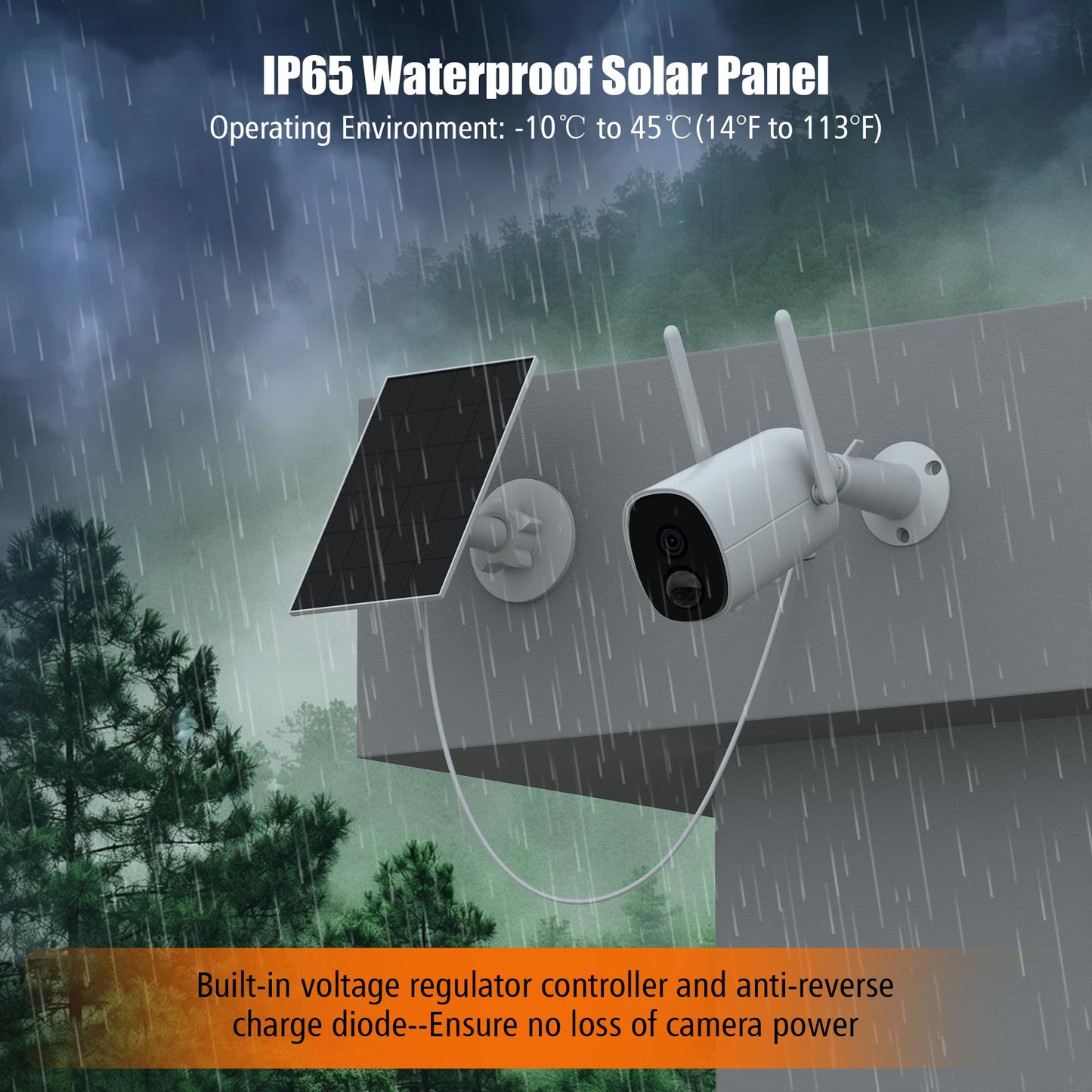 Solar panel for surveillance camera, monocrystalline solar modules for DC 5V battery camera outdoor, doorbell and outdoor lighting with USB and USB-C connection, IP65 3m cable, 360° bracket (2 pack)