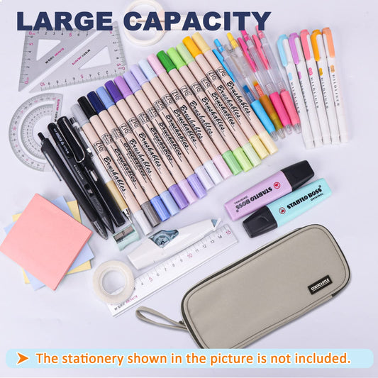 COLOCASTLE Pencil Case Large with 3 Compartments Pencil Pouch for Girls Boys Teenagers School Office (Gray)