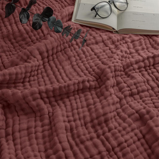Vgpbphj Muslin Blanket, Summer Muslin Blanket 150 x 200, 100% Natural Muslin Blanket Lightweight Soft, Muslin Blanket for Adults as Cuddly Blanket, Bed, Couch Throw (Burgundy, Queen (150x200cm))