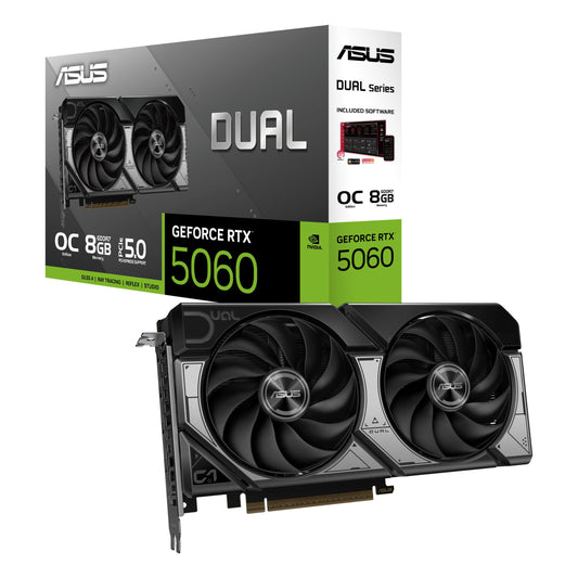 ASUS Dual GeForce RTX 5060 8GB OC Edition GDDR7 Gaming Graphics Card (Nvidia GeForce RTX 5060 DLSS 4, 2.5-Slot Design, PCIe 5.0, 3X DisplayPort 2.1b, 1x HDMI 2.1b, DUAL-RTX5060-O8G)