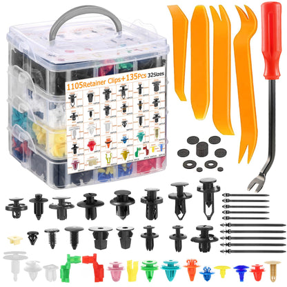 Uolor 1240pcs Car Fasteners Clips, Universal 32 Types Door Panel Clips Bumper Trim Clips Nylon Plastic Rivets Plastic Clips Set with Removal Tools.