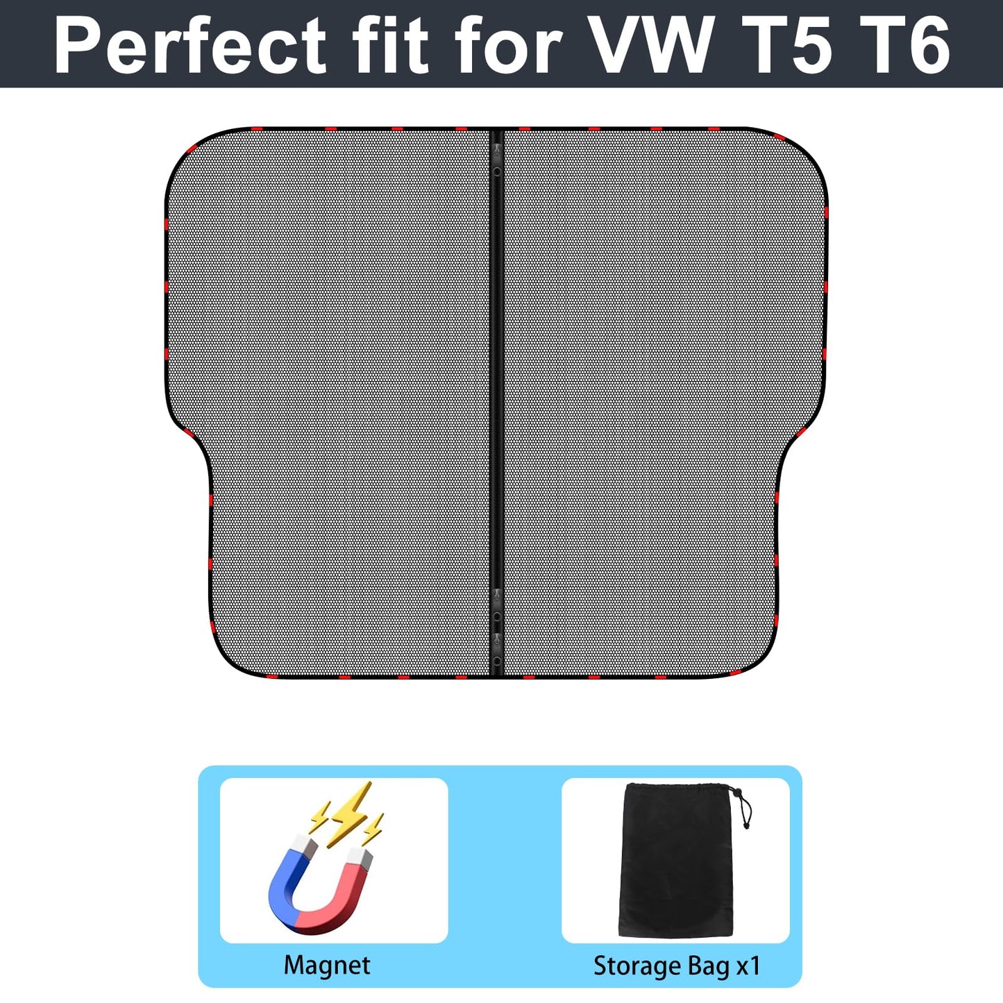 ZATOOTO car sunshade for VW T5 T6, trunk cover with triple zipper, magnetic divider curtain shade net mosquito net for camping travel.