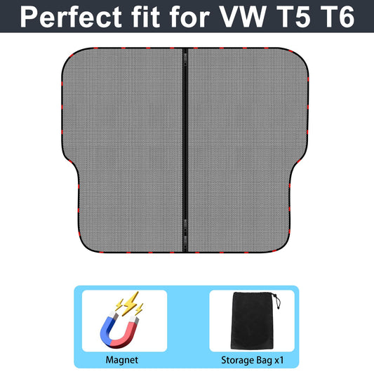 ZATOOTO car sunshade for VW T5 T6, trunk cover with triple zipper, magnetic divider curtain shade net mosquito net for camping travel.