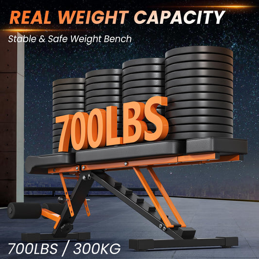 350KG folding weight bench - Bonvork workout bench with 1.6MM Thickened Steel, Incline bench for home gym, adjustable weight bench, Flat Decline Bench Press Bench (with headrest)