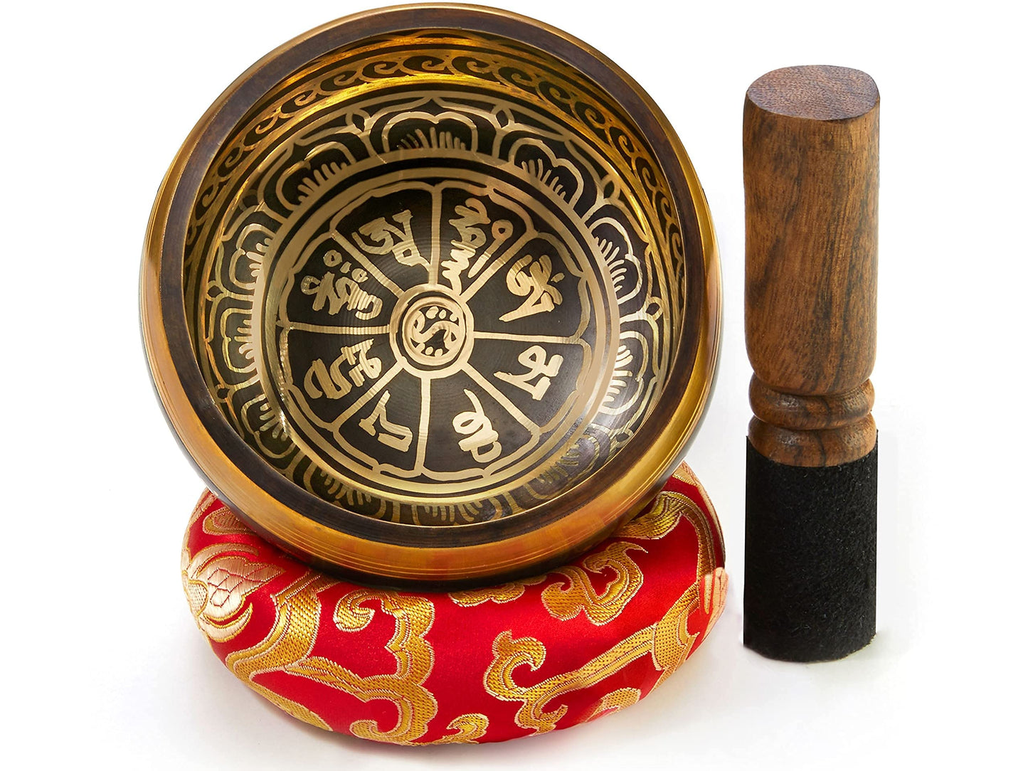 Tibetan Singing Bowl set with mallet and cushion in Lokta paper gift box. Singing Bowl from Tibet.
