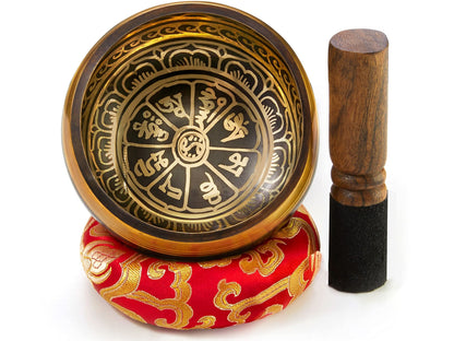 Tibetan Singing Bowl set with mallet and cushion in Lokta paper gift box. Singing Bowl from Tibet.