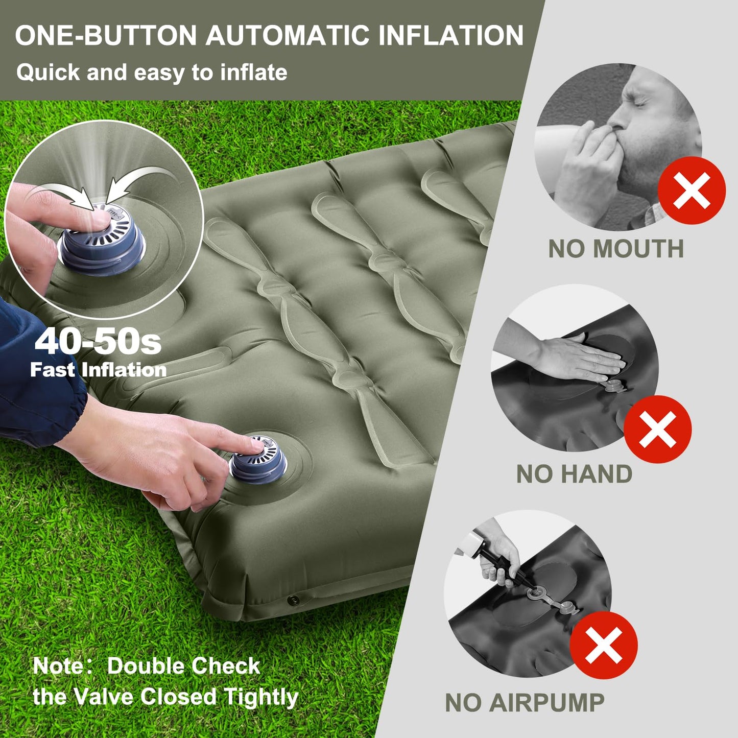 Electric Self-Inflating Camping Mat, 12CM Thick Inflatable Mattress with Pillow, Compact Size Waterproof Air Mattress for Outdoor, Anti-Ripstop Sleeping Pad for Hiking and Beach