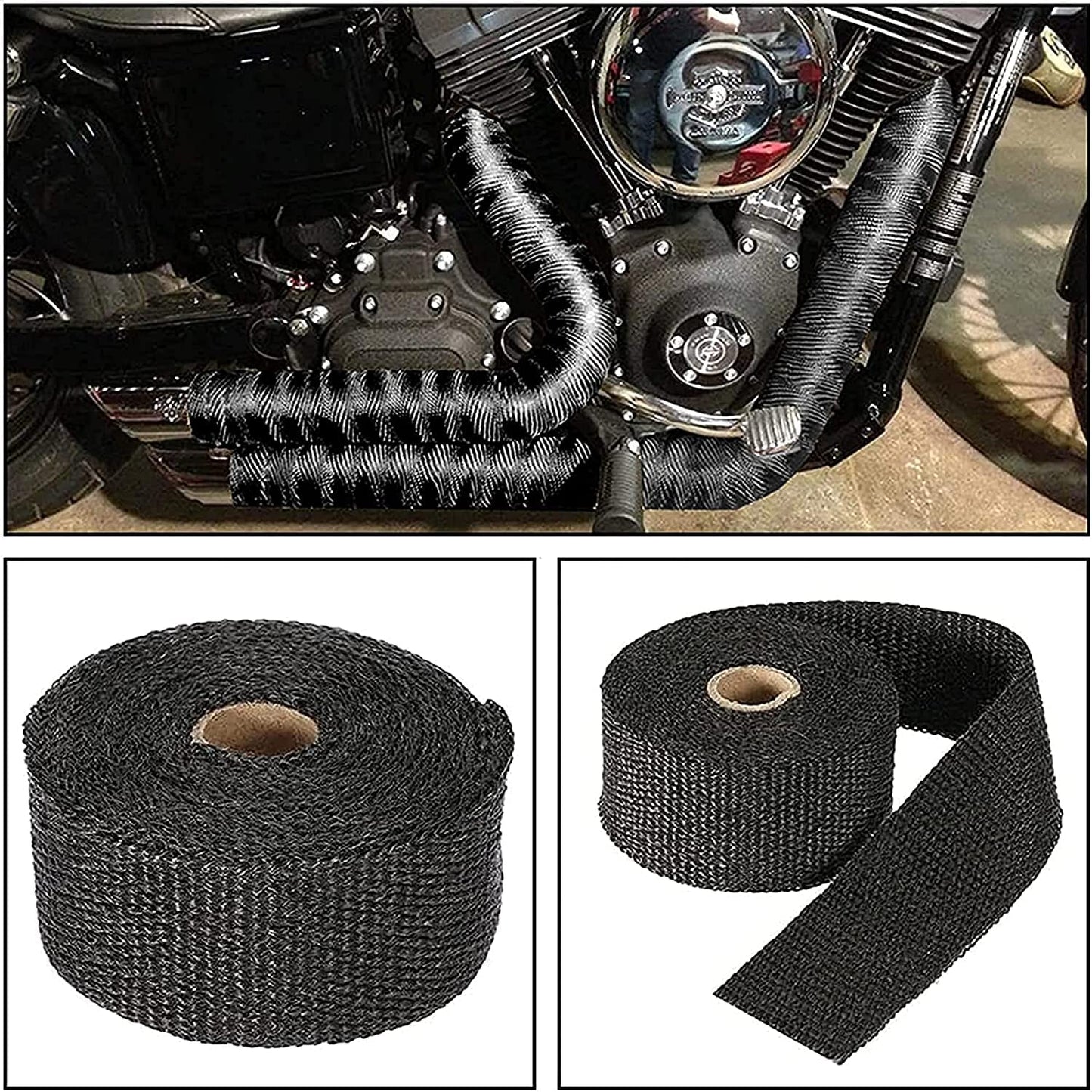 10M Exhaust Heat Wrap, Foneso exhaust wrap, Heat Shield Exhaust Wrap, Black Exhaust Heat Wrap with 10 Stainless Steel Zip Ties, for Motorcycle Headers Thermo Wrap Header Wrap